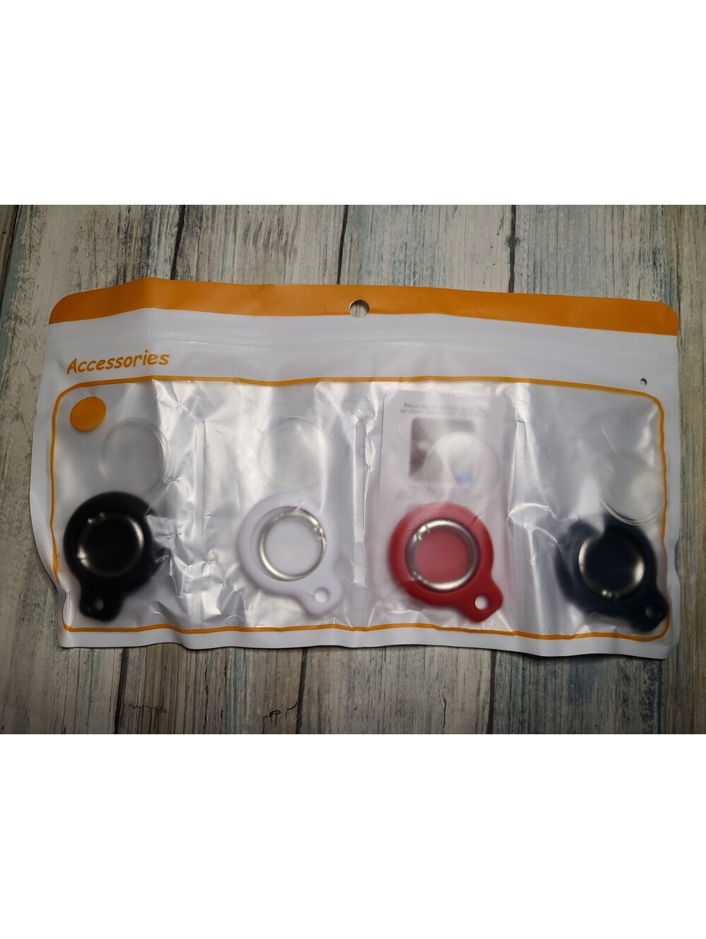 4 Pk Air Tag Holders Lid Silicone Case Protection Keychain Black Blue White Red